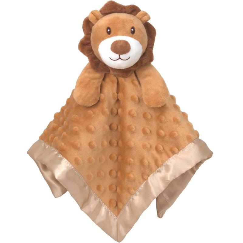 BEILIMU Baby Security Blanket Lion Soft Minky Dot Fabric with Silky Satin Backing Snuggle Toy Animal Blanket for Infant and Toddler Brown 13.5 Inch - Image 1